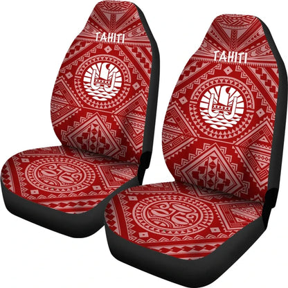 Tahiti Car Seat Covers - Tahiti Seal In Polynesian Tattoo Style (Red) -BN25