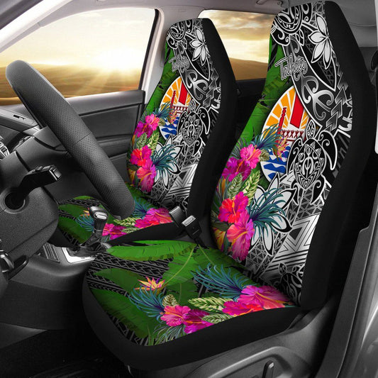 Tahiti Car Seat Covers - Turtle Plumeria Banana Leaf