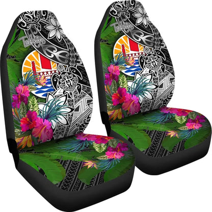 Tahiti Car Seat Covers - Turtle Plumeria Banana Leaf