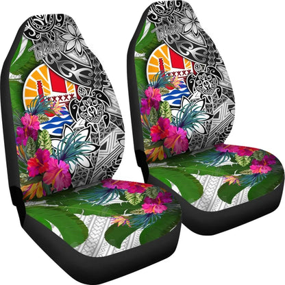 Tahiti Car Seat Covers White - Turtle Plumeria Banana Leaf