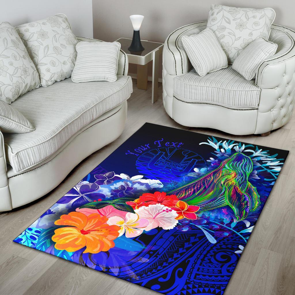 Tahiti Custom Personalised Area Rug - Humpback Whale with Tropical Flowers (Blue)