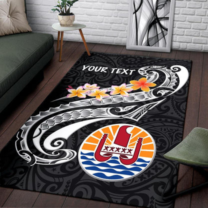 Tahiti Custom Personalised Area Rug - Tahiti Seal Polynesian Patterns Plumeria (Black)