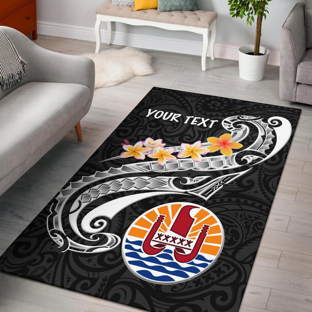 Tahiti Custom Personalised Area Rug - Tahiti Seal Polynesian Patterns Plumeria (Black)