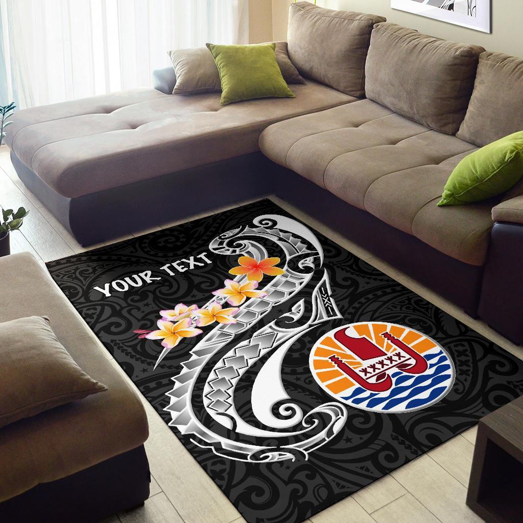 Tahiti Custom Personalised Area Rug - Tahiti Seal Polynesian Patterns Plumeria (Black)