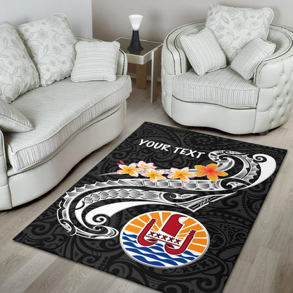 Tahiti Custom Personalised Area Rug - Tahiti Seal Polynesian Patterns Plumeria (Black)
