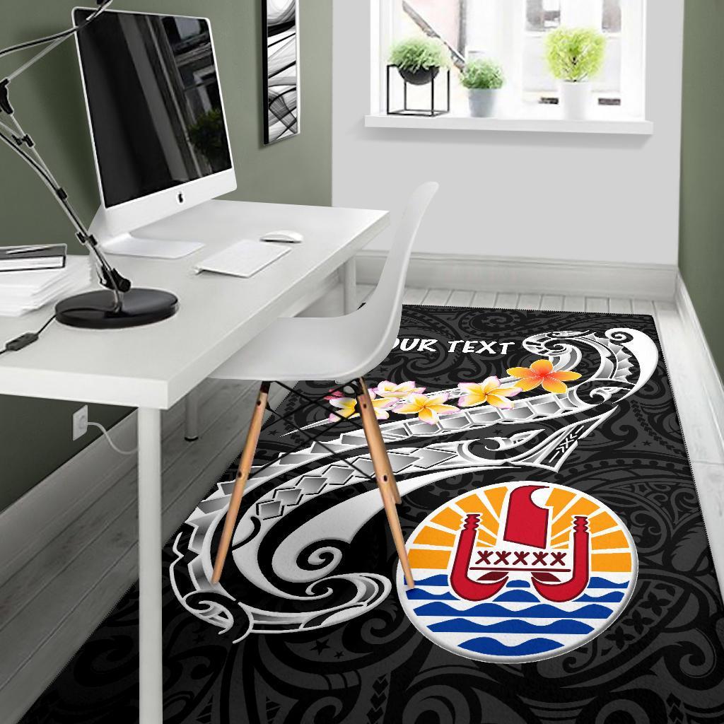Tahiti Custom Personalised Area Rug - Tahiti Seal Polynesian Patterns Plumeria (Black)