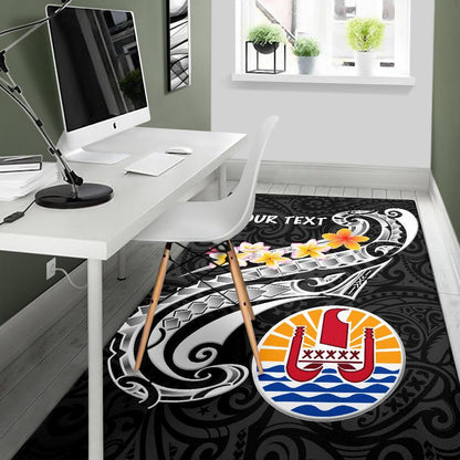 Tahiti Custom Personalised Area Rug - Tahiti Seal Polynesian Patterns Plumeria (Black)