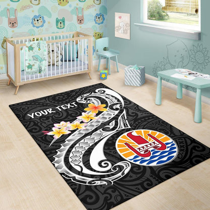 Tahiti Custom Personalised Area Rug - Tahiti Seal Polynesian Patterns Plumeria (Black)