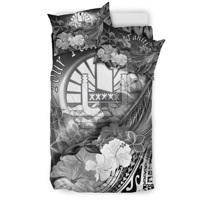 Tahiti Custom Personalised Bedding Set - Humpback Whale With Tropical Flowers (White)