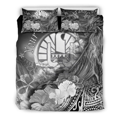 Tahiti Custom Personalised Bedding Set - Humpback Whale With Tropical Flowers (White)