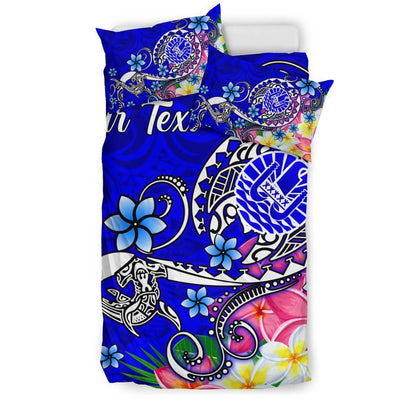 Tahiti Custom Personalised Bedding Set - Turtle Plumeria (Blue)