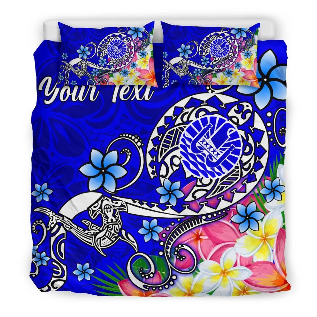 Tahiti Custom Personalised Bedding Set - Turtle Plumeria (Blue)