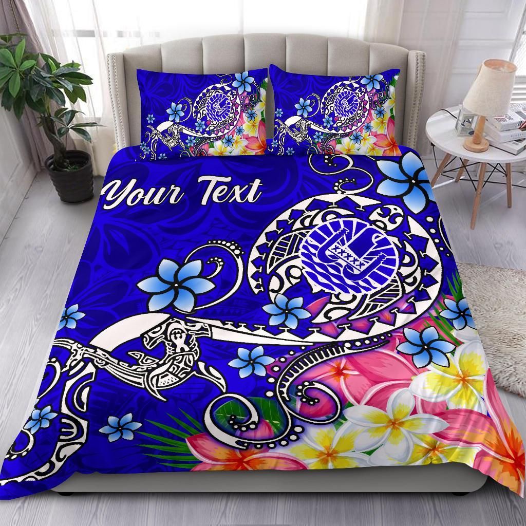 Tahiti Custom Personalised Bedding Set - Turtle Plumeria (Blue)