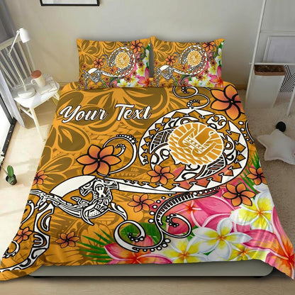 Tahiti Custom Personalised Bedding Set - Turtle Plumeria (Gold)