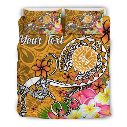 Tahiti Custom Personalised Bedding Set - Turtle Plumeria (Gold)