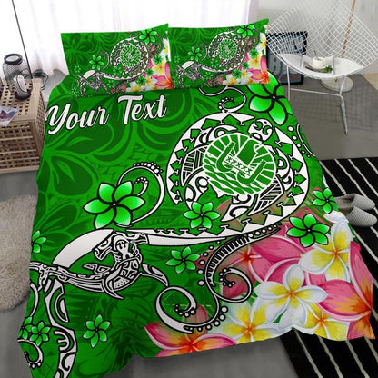 Tahiti Custom Personalised Bedding Set - Turtle Plumeria (Green)