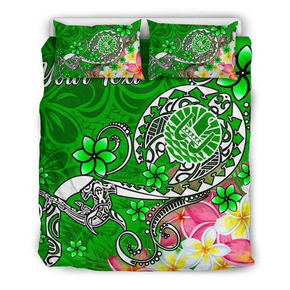 Tahiti Custom Personalised Bedding Set - Turtle Plumeria (Green)