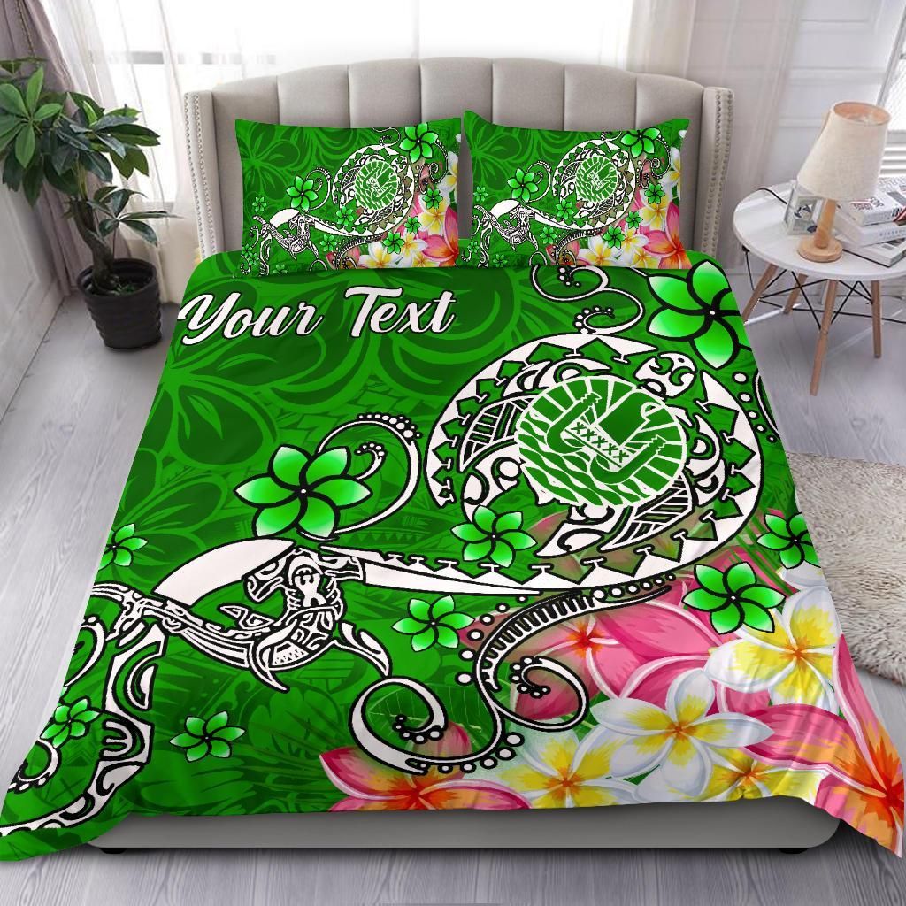 Tahiti Custom Personalised Bedding Set - Turtle Plumeria (Green)