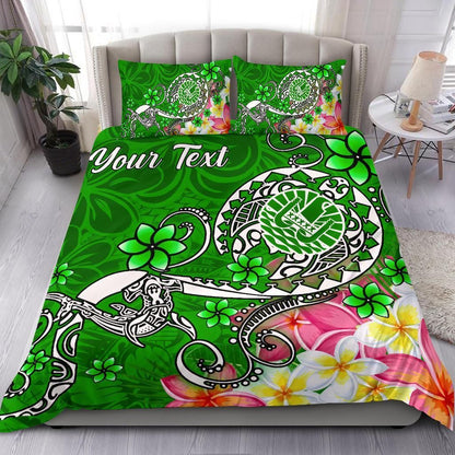 Tahiti Custom Personalised Bedding Set - Turtle Plumeria (Green)