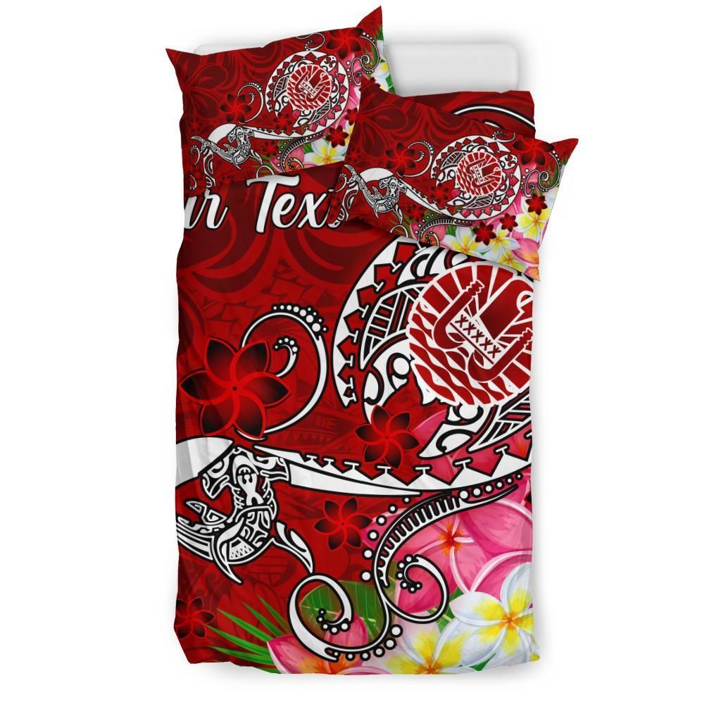 Tahiti Custom Personalised Bedding Set - Turtle Plumeria (Red)