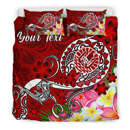 Tahiti Custom Personalised Bedding Set - Turtle Plumeria (Red)