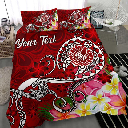 Tahiti Custom Personalised Bedding Set - Turtle Plumeria (Red)