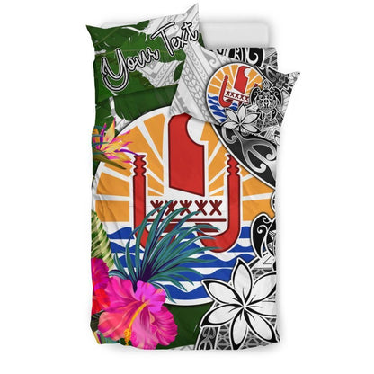Tahiti Custom Personalised Bedding Set White - Turle Plumeria Banana Leaf