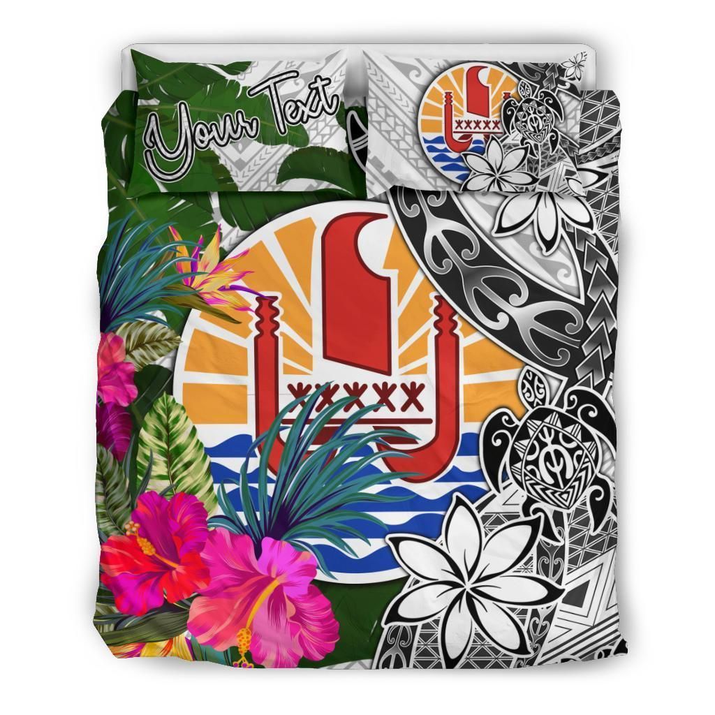 Tahiti Custom Personalised Bedding Set White - Turle Plumeria Banana Leaf