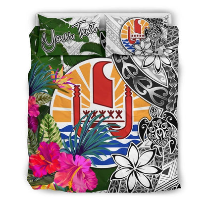 Tahiti Custom Personalised Bedding Set White - Turle Plumeria Banana Leaf
