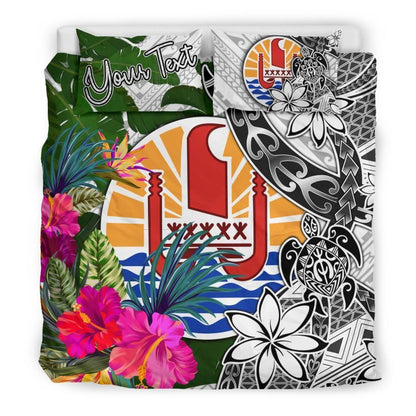 Tahiti Custom Personalised Bedding Set White - Turle Plumeria Banana Leaf
