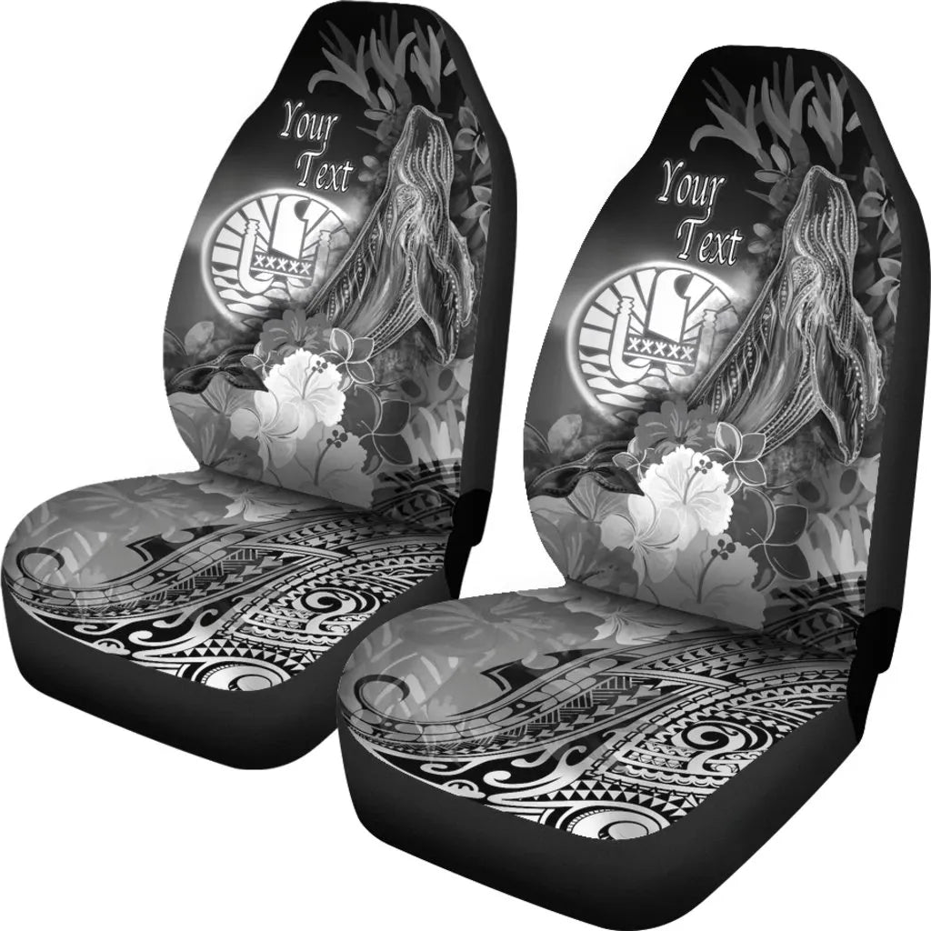 Tahiti Custom Personalised Car Seat Covers - Humpback Whale with Tropical Flowers (White)