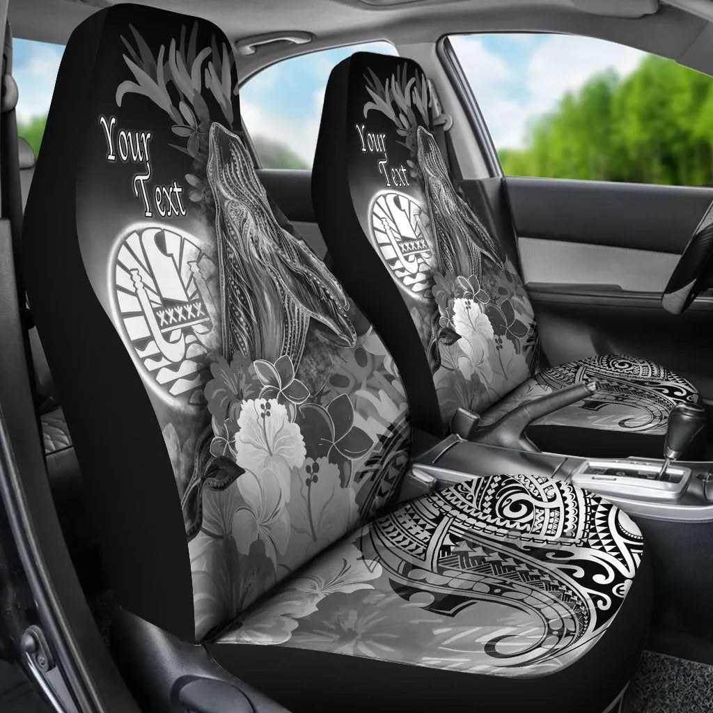 Tahiti Custom Personalised Car Seat Covers - Humpback Whale with Tropical Flowers (White)