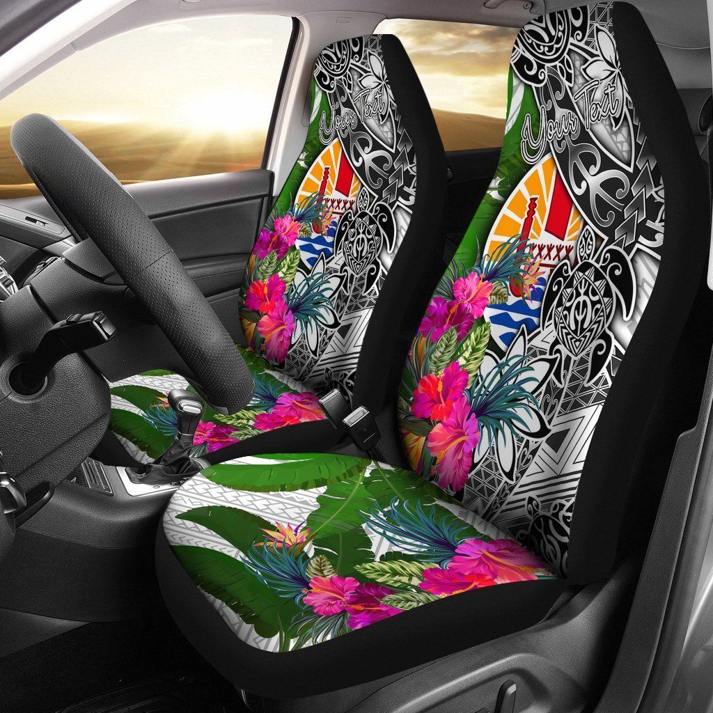 Tahiti Custom Personalised Car Seat Covers White - Turtle Plumeria Banana Leaf