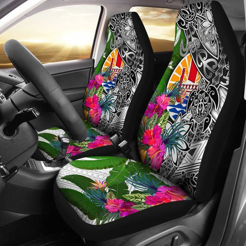 Tahiti Custom Personalised Car Seat Covers White - Turtle Plumeria Banana Leaf