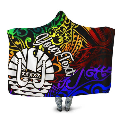 Tahiti Custom Personalised Hooded Blanket - Rainbow Polynesian Pattern