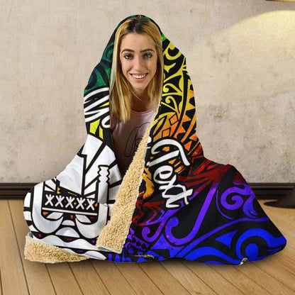 Tahiti Custom Personalised Hooded Blanket - Rainbow Polynesian Pattern