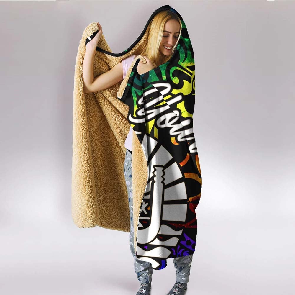 Tahiti Custom Personalised Hooded Blanket - Rainbow Polynesian Pattern