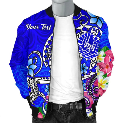 Tahiti Custom Personalised Bomber Jacket - Turtle Plumeria (Blue)