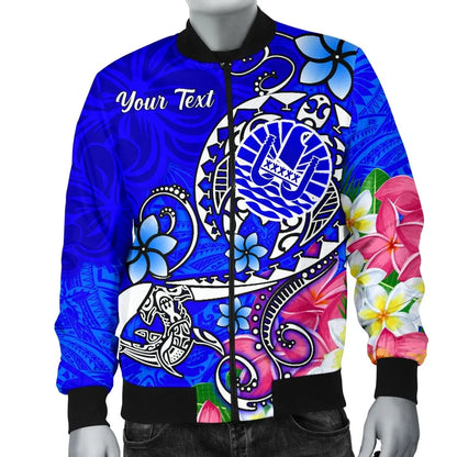 Tahiti Custom Personalised Bomber Jacket - Turtle Plumeria (Blue)