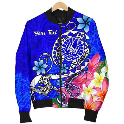 Tahiti Custom Personalised Bomber Jacket - Turtle Plumeria (Blue)