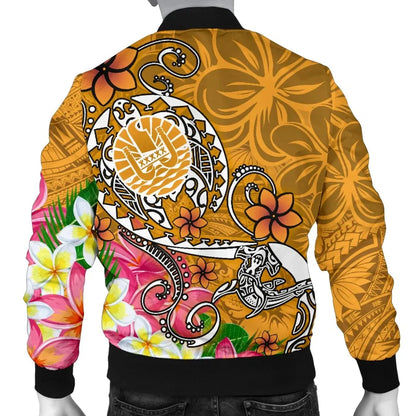 Tahiti Custom Personalised Bomber Jacket - Turtle Plumeria (Gold)
