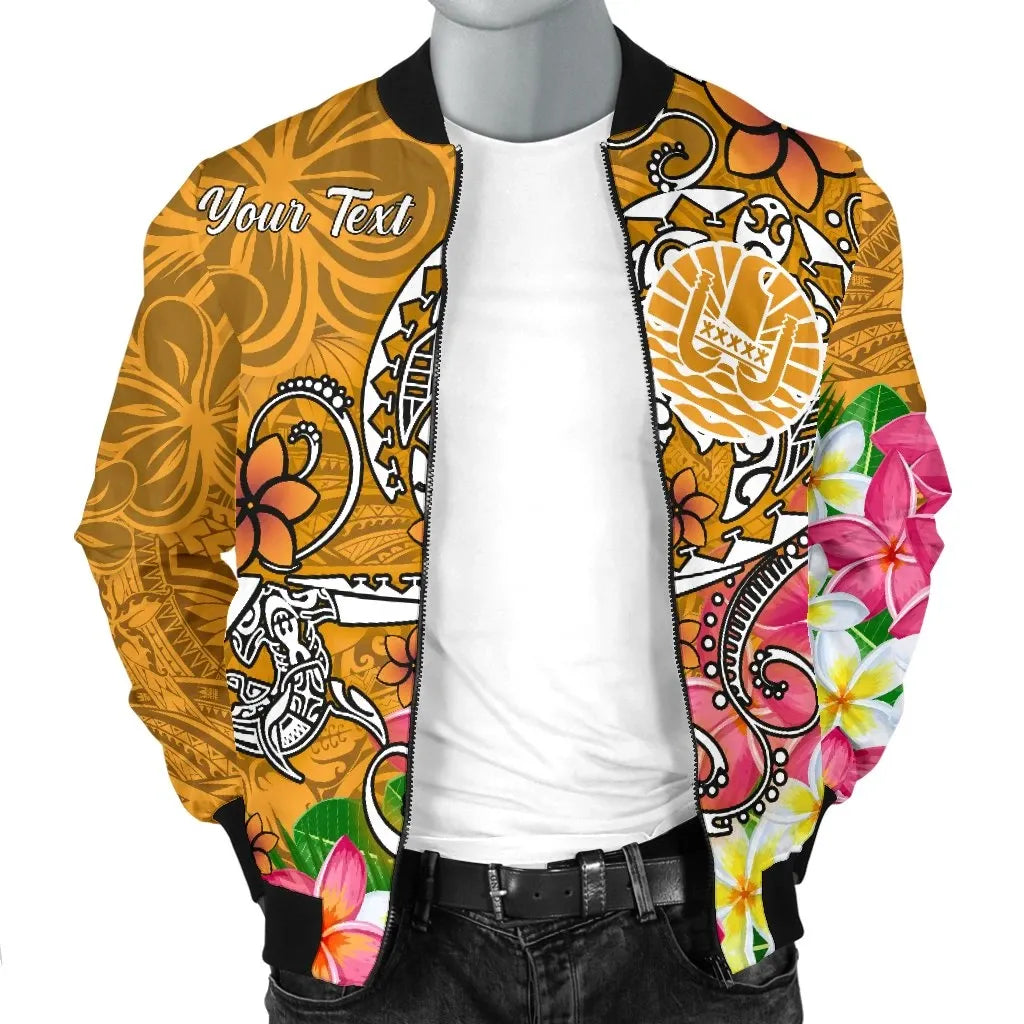 Tahiti Custom Personalised Bomber Jacket - Turtle Plumeria (Gold)