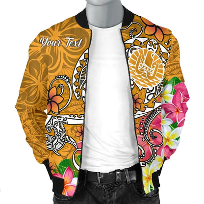 Tahiti Custom Personalised Bomber Jacket - Turtle Plumeria (Gold)