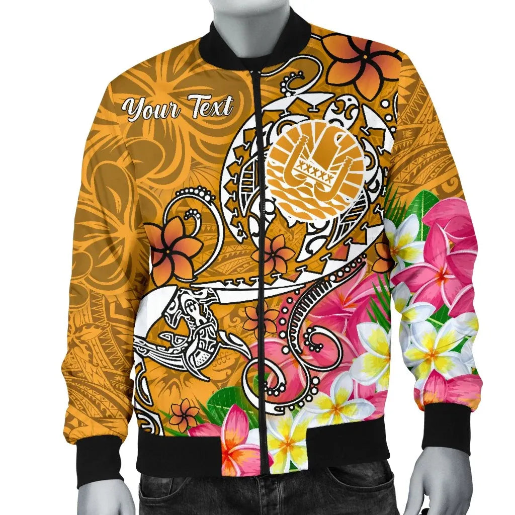 Tahiti Custom Personalised Bomber Jacket - Turtle Plumeria (Gold)