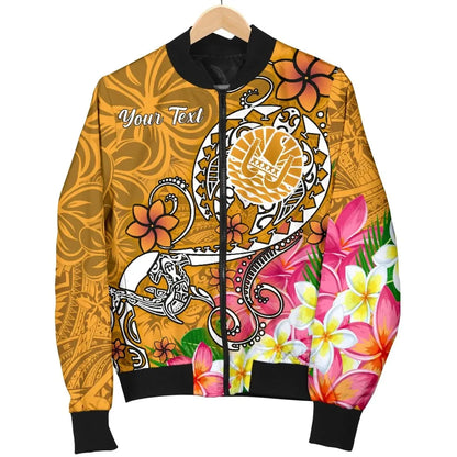 Tahiti Custom Personalised Bomber Jacket - Turtle Plumeria (Gold)