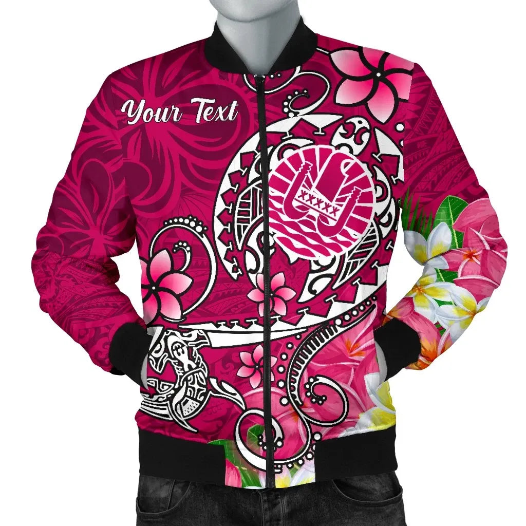 Tahiti Custom Personalised Bomber Jacket - Turtle Plumeria (Pink)