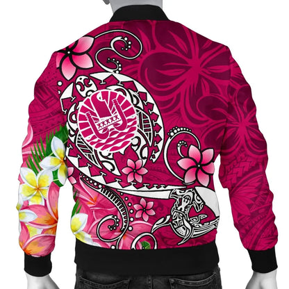 Tahiti Custom Personalised Bomber Jacket - Turtle Plumeria (Pink)