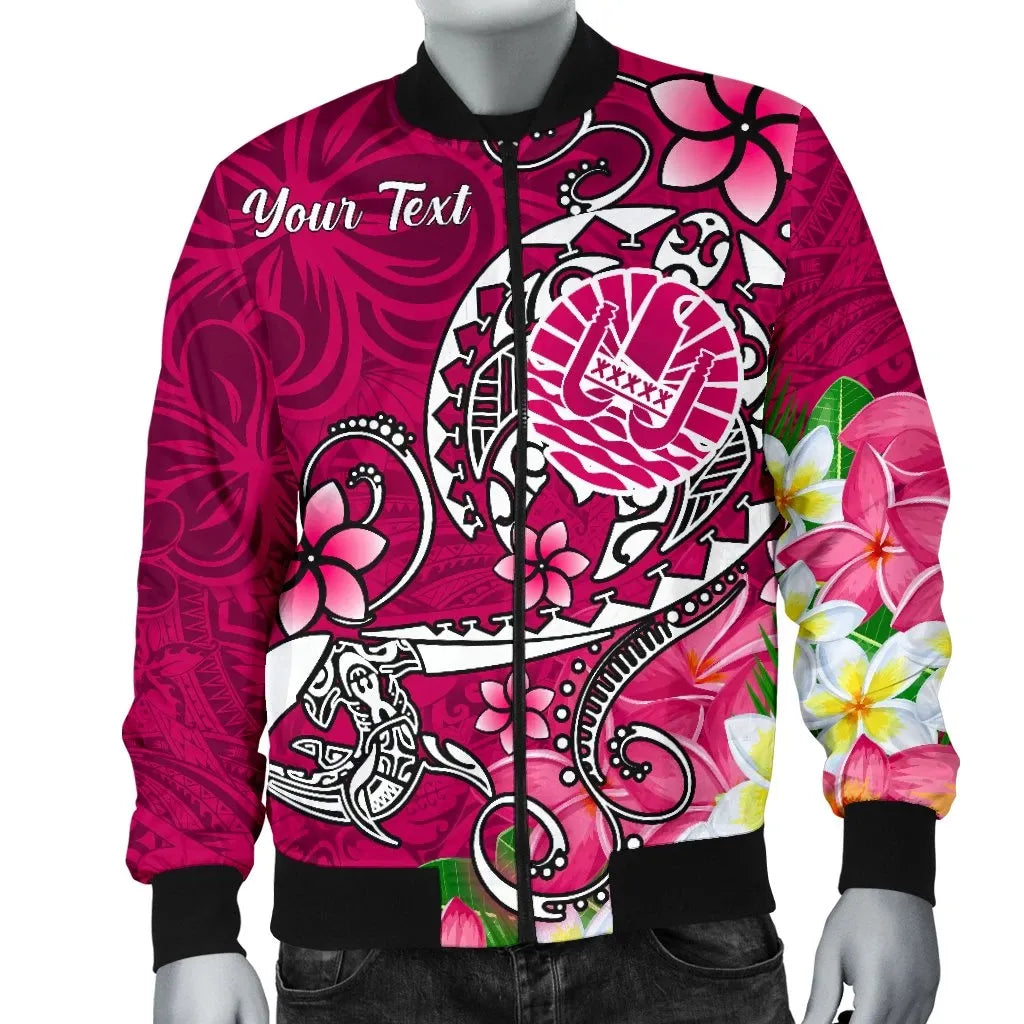 Tahiti Custom Personalised Bomber Jacket - Turtle Plumeria (Pink)