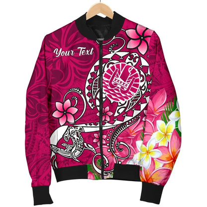 Tahiti Custom Personalised Bomber Jacket - Turtle Plumeria (Pink)