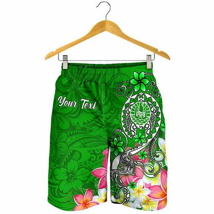 Tahiti Custom Personalised Men Shorts - Turtle Plumeria (Green)